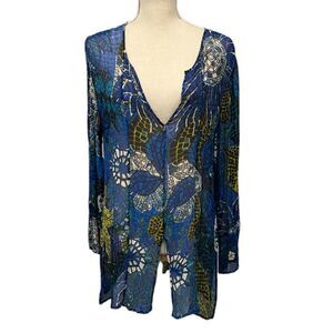 Chico’s Boho Sheer V-Neck Tunic with Front and Side Slits - Large